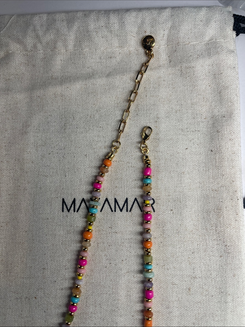 ‘R’ Initial Pendant - Multicolor Beaded Necklace with Gold - by Mayamar - Picture 4 of 5